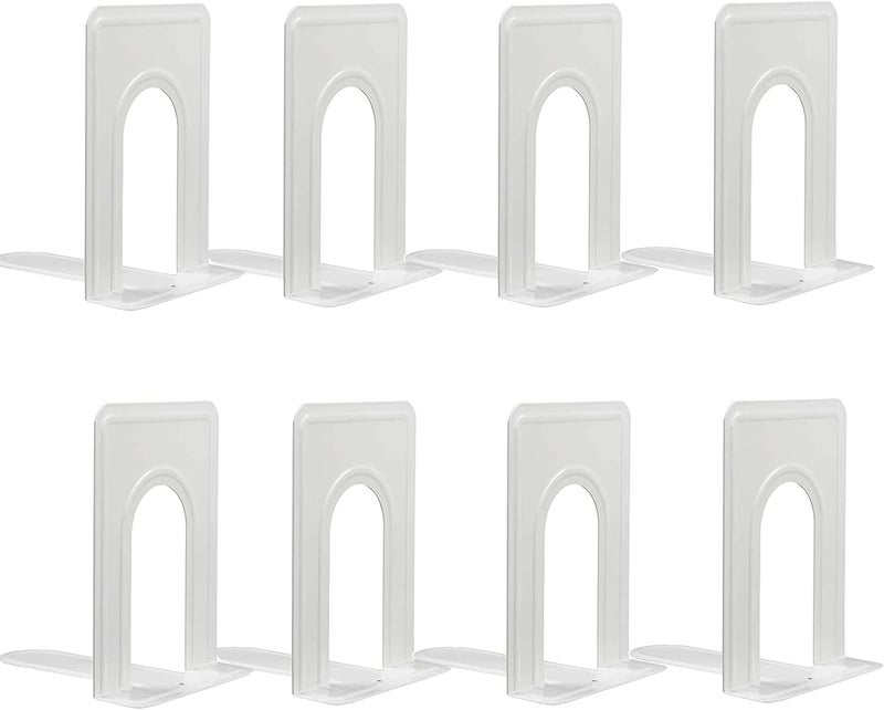 COLOGO Metal Bookends for Home Office, Book Shelf Holder Home Decorative, Book Ends for Heavy Books/Movies/CDs, White 6.5 x 5 x 5.7 in, 4 Pair/ 8 Piece - Image 1